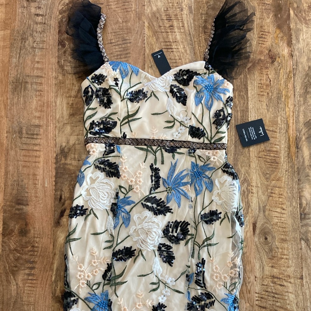 LULUS Floral Embroidered Mesh Dress